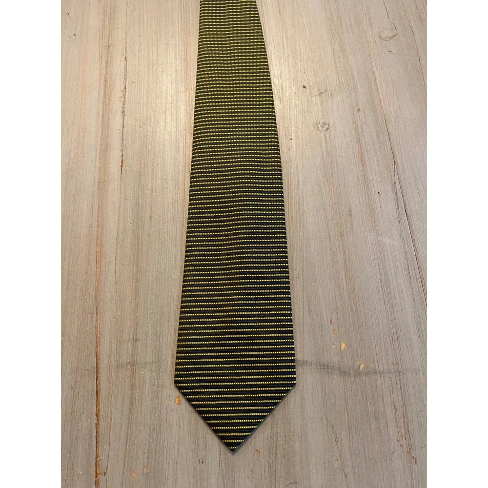 Giacomo Valenti Navy Blue Yellow Striped Silk Handmade Necktie Mens Tie